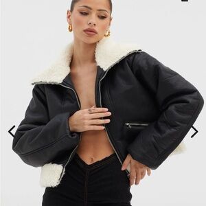 Selfie Leslie Camden Sherpa Trim Zip Jacket Black